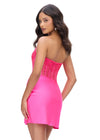 Back - Pink ASHLEYlauren 4686 strapless cocktail dress featuring a corset bustier embellished with press-on stones, a sleek jersey skirt, and a left leg slit for a classic and glamorous look.