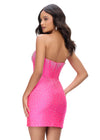 Back - Pink ASHLEYlauren 4689 strapless jersey cocktail dress featuring a fully beaded corset bustier, illusion V-neckline, fitted skirt, and press-on stone embellishments for a glamorous and sophisticated look.
