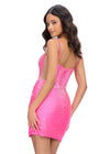 Back - Pink ASHLEYlauren 4693 cocktail dress featuring spaghetti straps, an illusion V-neckline, corset bustier, press-on stone embellishments, and a fitted skirt for a glamorous and head-turning look.