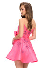 Back - Pink ASHLEYlauren 4724 cocktail dress featuring a sweetheart neckline, press-on stones in a bow design, an oversized satin bow at the waist, and an A-line skirt for a chic and elegant look.