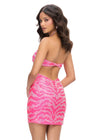 Back - Pink ASHLEYlauren 4726 cocktail dress featuring animal print-inspired beadwork, a halter neckline, illusion cut outs, press-on stones, and a fitted skirt for a bold and glamorous look.