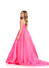 Back - Pink ASHLEYlauren 8275 elegant satin kids ball gown featuring delicate spaghetti straps, an A-line skirt, a matching fully beaded choker, and a sweep train for a timeless and sophisticated look.