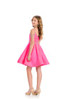 Back - Pink ASHLEYlauren 8277 satin kids cocktail dress featuring a high neckline, spaghetti straps, off shoulder beaded straps, a beaded belt, and a V-back for a fabulous and stylish look.