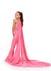 Back - Pink ASHLEYlauren Kids 8225 Embroidered Lace Jumpsuit with Chiffon Cape and Jeweled Belt