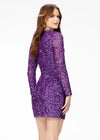 Back - Purple ASHLEYlauren 4512 fully sequin hand-beaded cocktail dress featuring a lace-up bustier, long sleeves, and a fitted skirt for a bold and glamorous look.