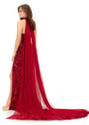 Back - Red ASHLEYlauren 11351 Strapless Beaded Gown with Crystal Choker, Chiffon Cape, and Slit