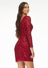 Back - Red ASHLEYlauren 4457 fully hand-beaded cocktail dress featuring a one shoulder sleeve and a fitted skirt for a sleek and glamorous silhouette.