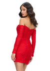 Back - Red ASHLEYlauren 4598 form-fitting strapless cocktail dress featuring elegant ruching, detachable sleeves, and heat-set stones for a glamorous and versatile statement look.