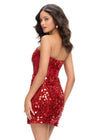 Back - Red ASHLEYlauren 4757 Strapless Hand Beaded Cocktail Dress with Mirror Details and Corset Bustier