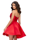Back - Red ASHLEYlauren 4782 Mikado cocktail dress featuring a stunning sweetheart neckline, delicate flower detailing, and an A-line skirt for a fabulous and elegant look.