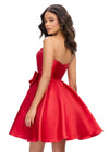 Back - Red ASHLEYlauren 4783 Mikado cocktail dress featuring a sweetheart neckline, an elegant A-line skirt, and an oversized bow accent for a show-stopping and sophisticated look.