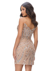 Back - Rose Gold ASHLEYlauren 4500 strapless gown featuring a plunging V-neckline, ornate sequin bead pattern, and striking V-back for a bold and glamorous look.