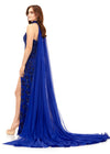 Back - Royal ASHLEYlauren 11351 Strapless Beaded Gown with Crystal Choker, Chiffon Cape, and Slit