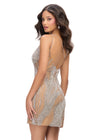 Back - Silver ASHLEYlauren 4767 One Shoulder Hand Beaded Cocktail Dress with Plunging V-Neck and Open Back
