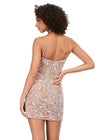 Back - Silver/Nude ASHLEYlauren 4605 fully beaded cocktail dress featuring a sweetheart neckline, delicate spaghetti straps, a floral bead pattern, and a fitted skirt for a romantic and elegant look.