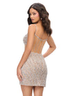 Back - Silver/Nude ASHLEYlauren 4738 fully hand-beaded cocktail dress featuring spaghetti straps, an exposed boning corset bustier, and a fitted skirt for a unique and glamorous night-out look.