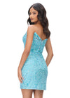 Back - Sky ASHLEYlauren 4500 strapless gown featuring a plunging V-neckline, ornate sequin bead pattern, and striking V-back for a bold and glamorous look.