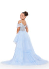 Back - Sky ASHLEYlauren 8259 fun and flirty kids high-low tulle dress featuring a V-neckline, V-back, off shoulder feather straps, and a crystal-encrusted beaded bustier for a dazzling and stylish look.