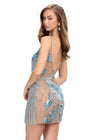 Back - Sky/Nude ASHLEYlauren 4778 Cocktail Dress with Beaded Fringe, Illusion Slit, and Spaghetti Straps