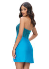 Back - Turquoise ASHLEYlauren 4686 strapless cocktail dress featuring a corset bustier embellished with press-on stones, a sleek jersey skirt, and a left leg slit for a classic and glamorous look.
