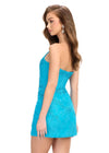 Back - Turquoise ASHLEYlauren 4713 Strapless Lace Applique Cocktail Dress with Corset Bustier and Wrap Skirt