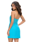 Back - Turquoise ASHLEYlauren 4716 Cocktail Dress with Illusion V-Neckline, Corset Bustier, and Wrap Skirt