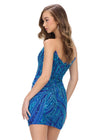Back - Turquoise/Royal ASHLEYlauren 4500 strapless gown featuring a plunging V-neckline, ornate sequin bead pattern, and striking V-back for a bold and glamorous look.