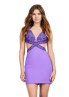 Violet ASHLEYlauren 4649 jersey cocktail dress featuring a V-neckline, perfectly placed cutouts, beaded details, lace-up back, and a fitted skirt for a fun and flirty look.