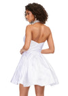 Back - White ASHLEYlauren 4644 strapless satin cocktail dress featuring a sweetheart neckline, A-line skirt, and a fully beaded choker for an elegant and sophisticated look.