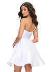 Back - White ASHLEYlauren 4786 classic satin cocktail dress featuring a one shoulder design, ruched sweetheart bustier, and an elegant A-line skirt for a timeless and sophisticated look.