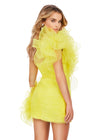 Back - Yellow ASHLEYlauren 4672 fitted organza cocktail dress featuring an oversized asymmetrical one shoulder ruffle cascading onto the skirt and an asymmetrical hem for a bold and elegant statement look.