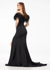 Back - Black ASHLEYlauren 11099 Fully Beaded Gown with One-Shoulder Design, Intricate Beading, and High Slit for a Glamorous Look