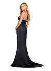 Back view. Black ASHLEYlauren 11424 Elegant Strapless Evening Gown in Double Faced Satin with Detachable Halter Style Off Shoulder Overlay