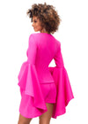 Back - Fuchsia ASHLEYlauren 4572 two-piece romper featuring a deep V-neckline, dramatic bell sleeves, and a sleek fitted design for a bold and fashionable statement look.