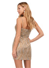 Back - Gold ASHLEYlauren 4596 fully beaded cocktail dress featuring a sweetheart neckline, delicate spaghetti straps, and a left leg slit for a glamorous and elegant look.