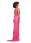 Back - Hot Pink ASHLEYlauren 11081 Hand Beaded Gown with Deep V-Neckline, V-Back, and Illusion Cut Outs
