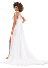 Back - Ivory ASHLEYlauren 11351 Strapless Beaded Gown with Crystal Choker, Chiffon Cape, and Slit