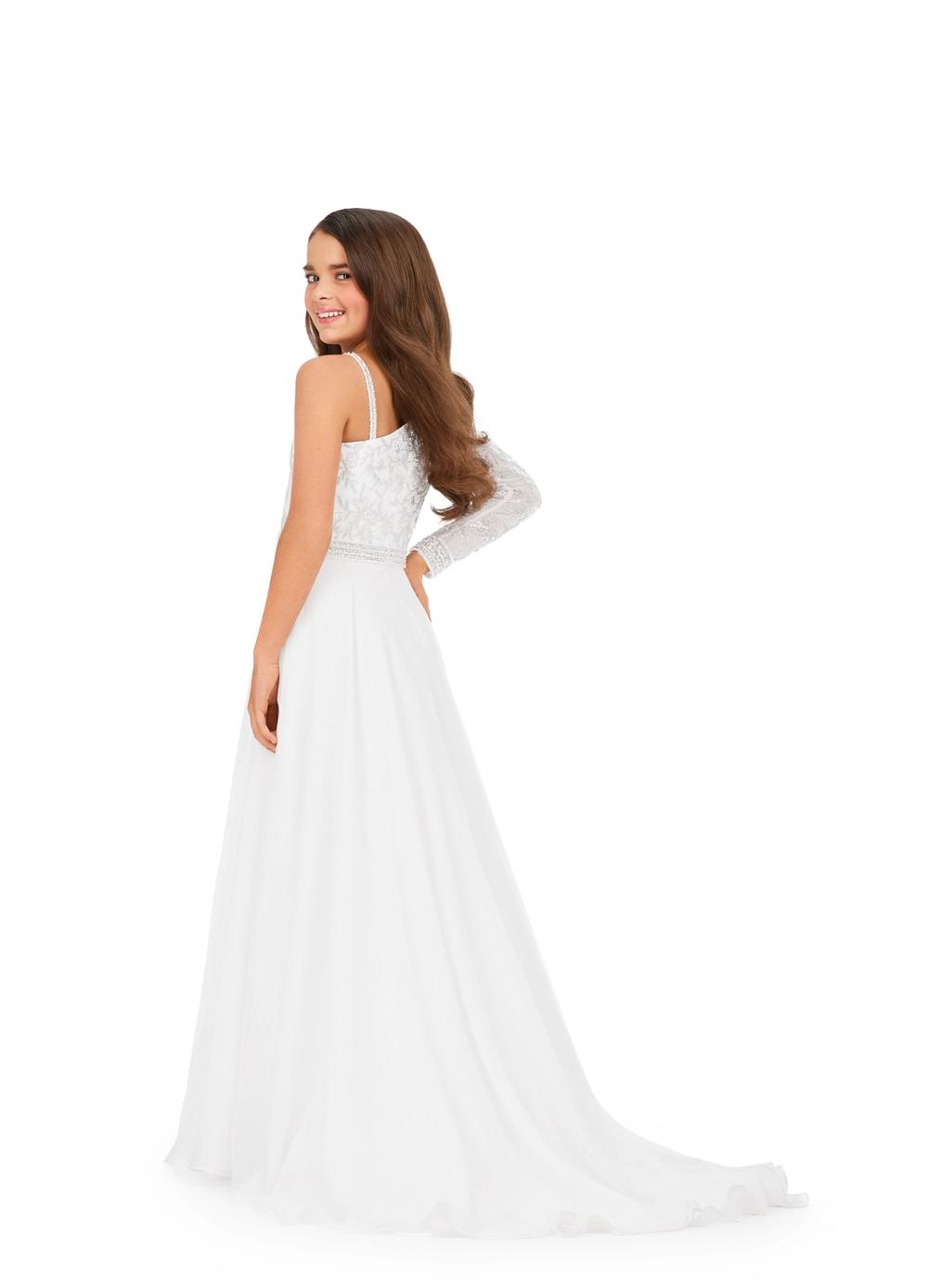 Back Ivory ASHLEYlauren Kids 8197 One Shoulder Gown with Beaded Bustier and Chiffon Skirt