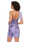 Back - Lilac ASHLEYlauren 4612 fully sequin cocktail dress featuring a one shoulder neckline with feather details, an intricately beaded bustier, and a fitted skirt for a bold and glamorous look.
