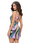 Back - Multi ASHLEYlauren 4774 Multi-Colored Hand Beaded Cocktail Dress with Square Neckline and Back Cut Out