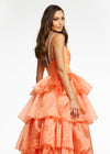 Back. Orange ASHLEYlauren 11159 One-Shoulder High-Low Gown with Beaded Strap, Ruffled Organza Tiers, and Dramatic Silhouette