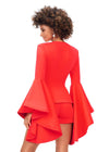 Back - Orange ASHLEYlauren 4572 two-piece romper featuring a deep V-neckline, dramatic bell sleeves, and a sleek fitted design for a bold and fashionable statement look.