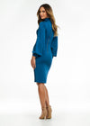 Back Peacock ASHLEYlauren 4487 silver fully hand-beaded cocktail dress featuring a halter neckline, high back, fitted skirt, left leg slit, and fringe trim along the hemline for a chic and glamorous look.