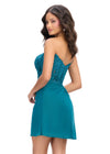 Back - Peacock ASHLEYlauren 4776 Strapless Cocktail Dress with Lace Applique Corset Bustier and A-Line Skirt