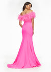 Back - Pink ASHLEYlauren 11099 Fully Beaded Gown with One-Shoulder Design, Intricate Beading, and High Slit for a Glamorous Look