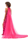 Back - Pink ASHLEYlauren 11351 Strapless Beaded Gown with Crystal Choker, Chiffon Cape, and Slit