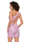 Back - Pink ASHLEYlauren 4627 fully beaded gown featuring a one shoulder neckline, fitted skirt, and lace-up back for a stunning and show-stopping look.