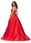 Back Red ASHLEYlauren 11773 elegant Mikado ball gown featuring a flattering sweetheart neckline, beaded belt, and a full ball gown skirt for a regal and timeless look.