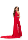 Back Red ASHLEYlauren Kids 8225 Embroidered Lace Jumpsuit with Chiffon Cape and Jeweled Belt