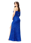 Royal ASHLEYlauren 1977 fitted hand-beaded dress featuring a one shoulder long sleeve, left leg slit, and a horsehair hem for an elegant and sophisticated look. Back
